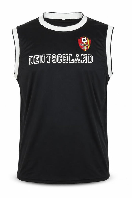 Front view of Deutschland Men's Black Sleeveless Jersey Tank, size L, Sturmer