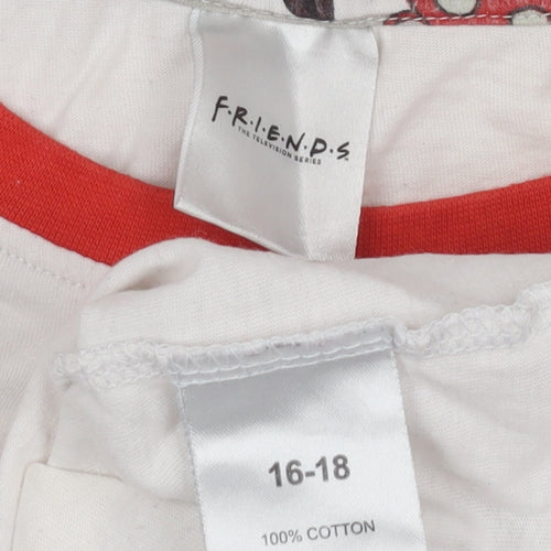 FRIENDS Women's White Graphic Ringer T-Shirt Size 16