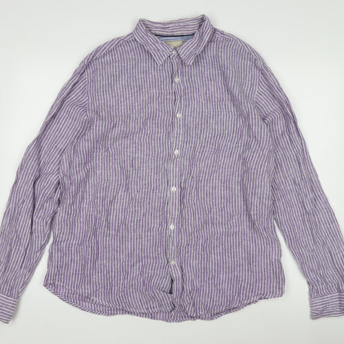 Linen Village Men's Purple Striped Shirt Size L