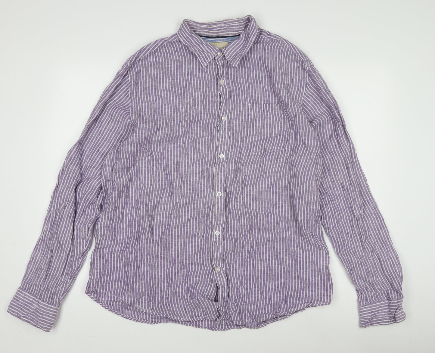 Linen Village Men's Purple Striped Shirt Size L