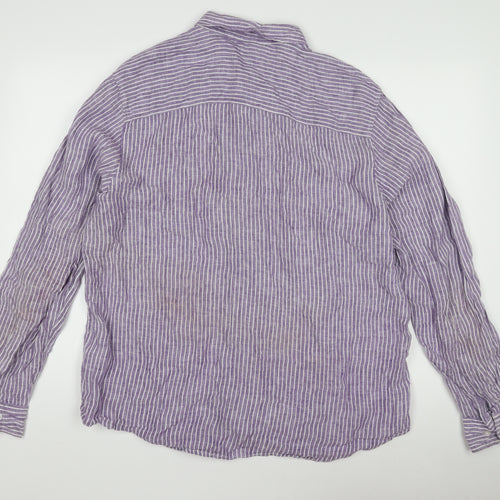 Linen Village Men's Purple Striped Shirt Size L