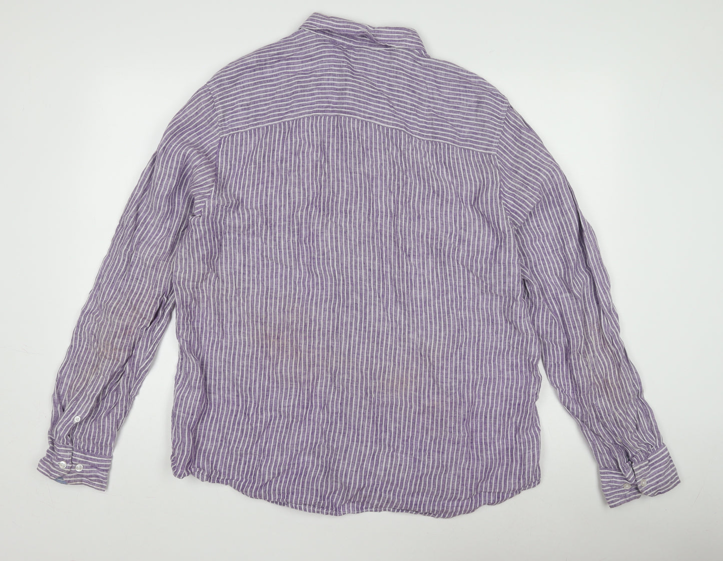 Linen Village Men's Purple Striped Shirt Size L