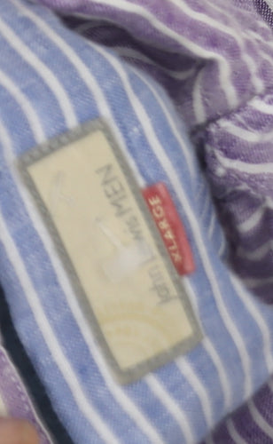 Linen Village Men's Purple Striped Shirt Size L