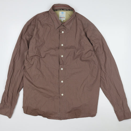 Fat Face Men's Brown Geometric Long Sleeve Shirt
