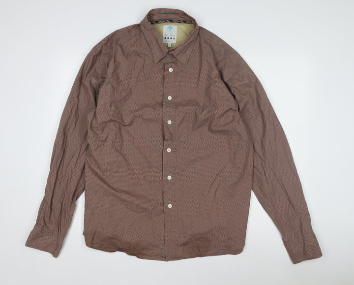 Fat Face Men's Brown Geometric Long Sleeve Shirt