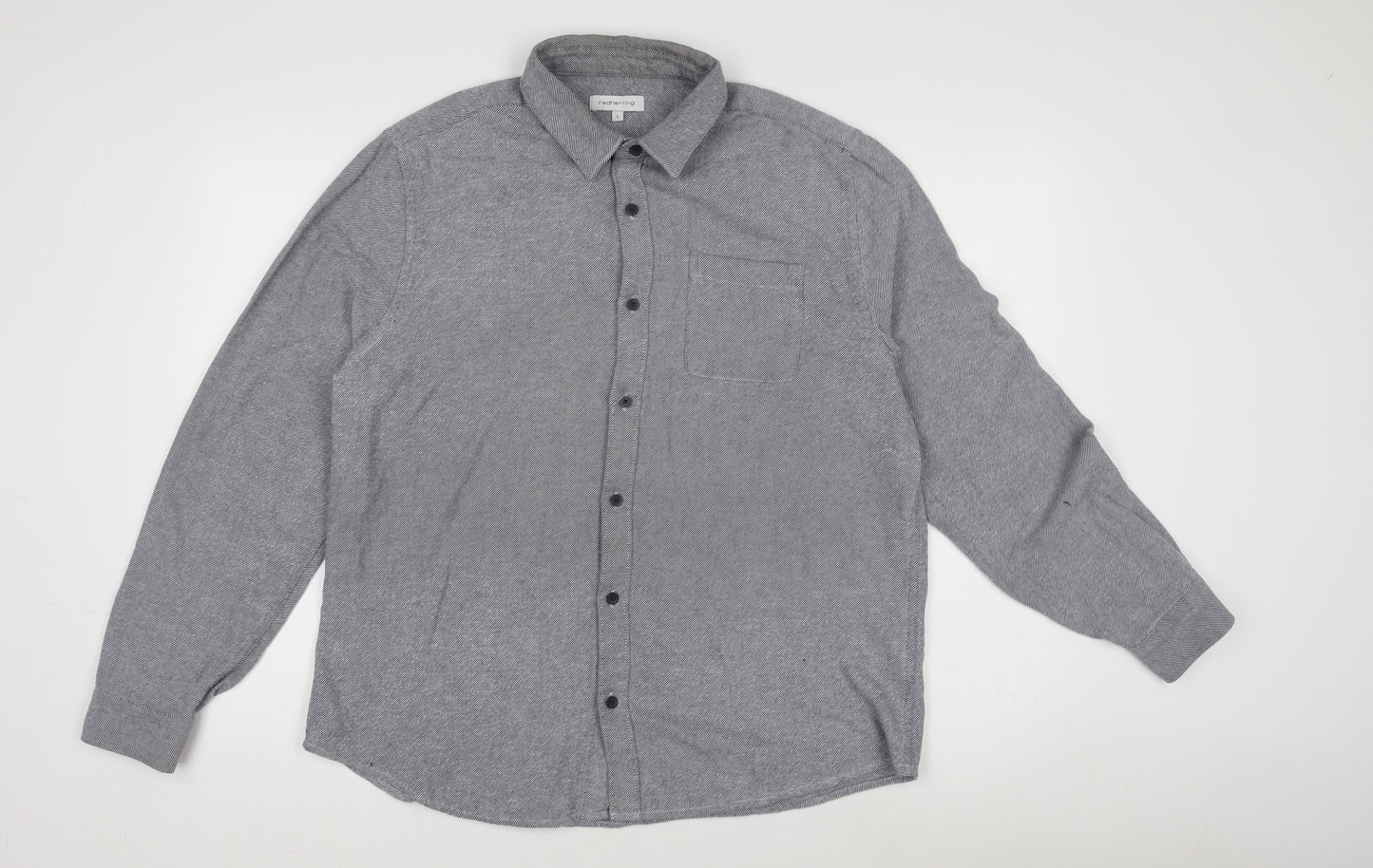 Red Herring Men's Grey Long Sleeve Button-Up Shirt L