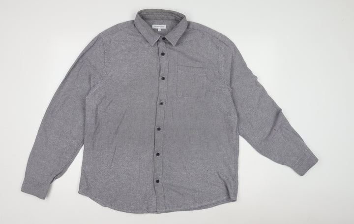 Red Herring Men's Grey Long Sleeve Button-Up Shirt L