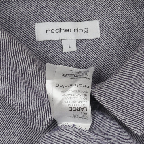Red Herring Men's Grey Long Sleeve Button-Up Shirt L