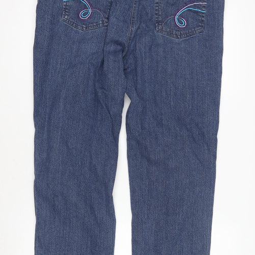 Women's Blue Regular Fit Straight Jeans, Size L