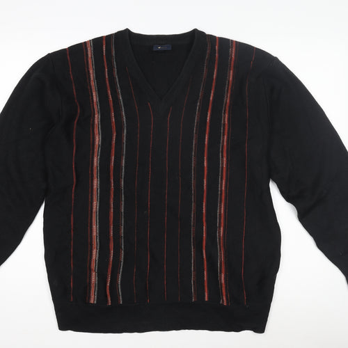 Felici Men's Black Striped Pullover Jumper L