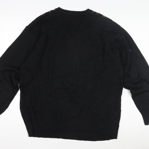 Felici Men's Black Striped Pullover Jumper L