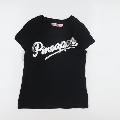 Pineapple Girls Black Graphic T-Shirt Age 9-10 Years