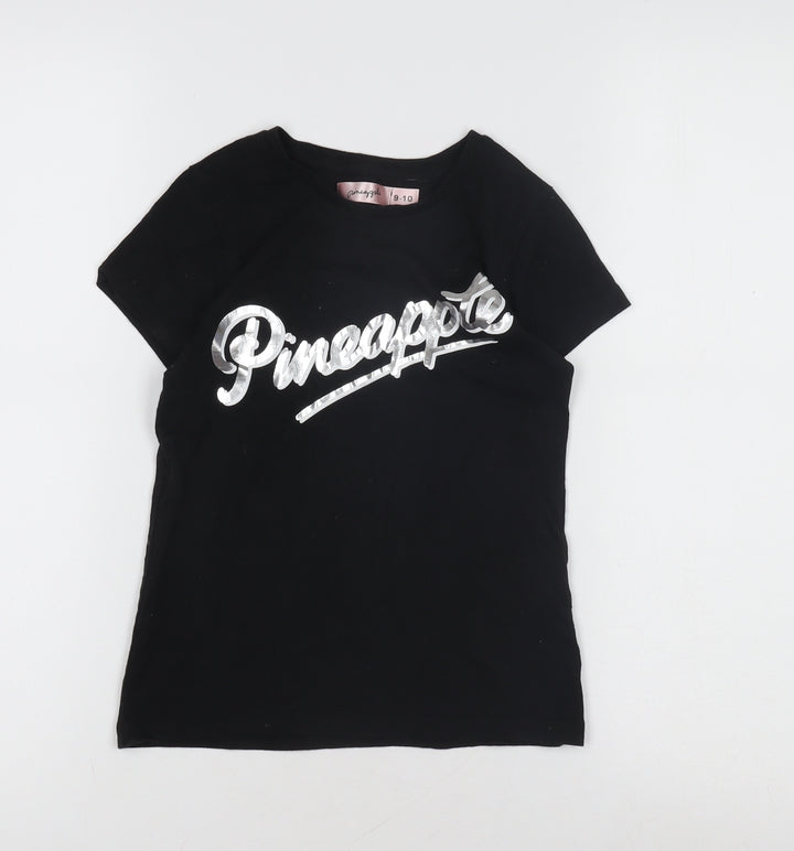 Pineapple Girls Black Graphic T-Shirt Age 9-10 Years