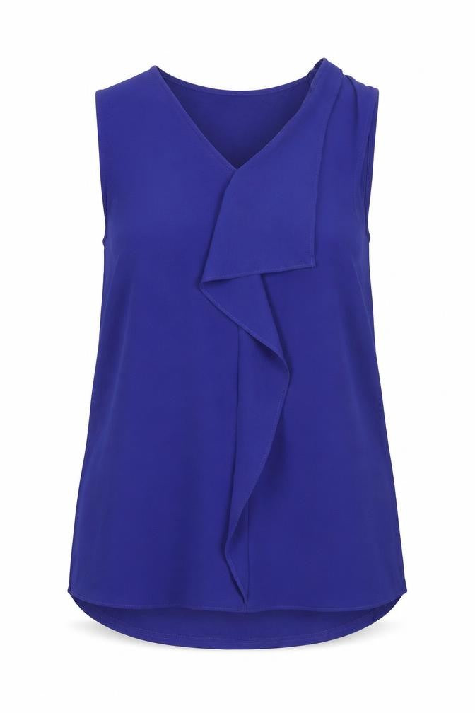 Front view of Dunnes Women's Blue Sleeveless V-Neck Blouse