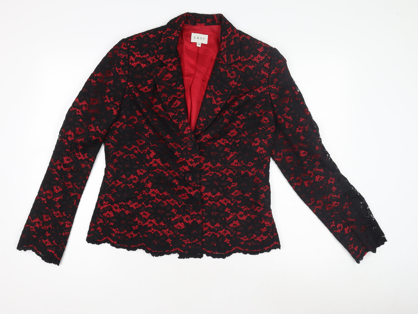 East Women's Black Red Lace Blazer Size 12