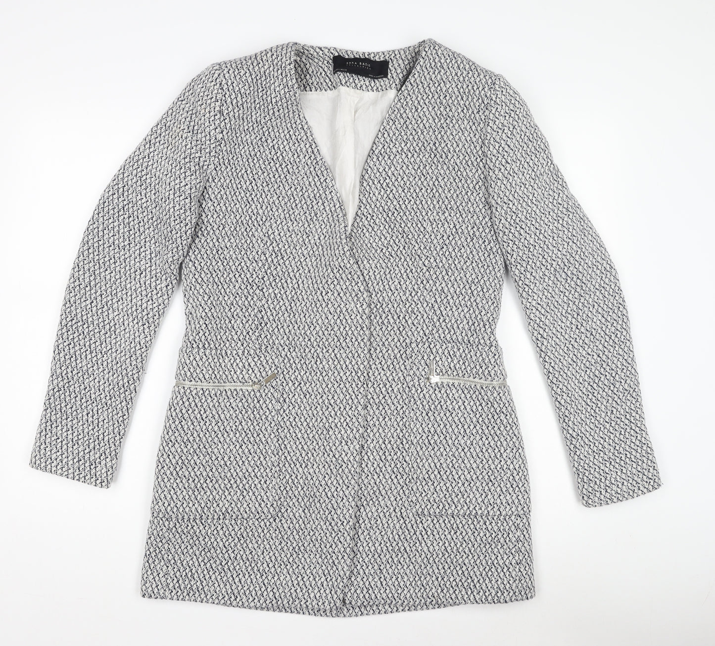 Zara Women's White Tweed Mid-Length Coatigan
