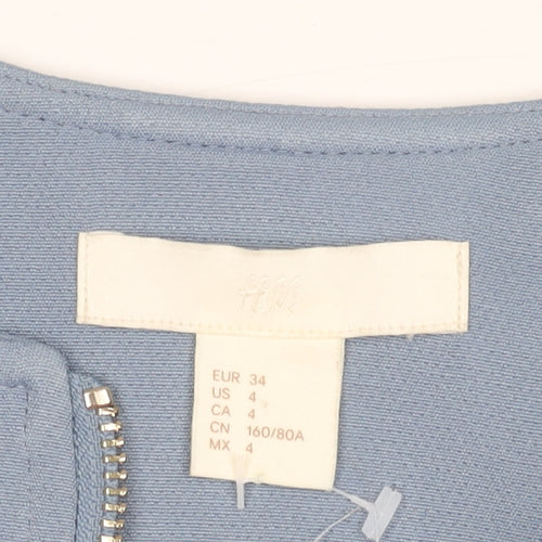 H&M Women's Blue Coat, Size 6, Zipped Closure