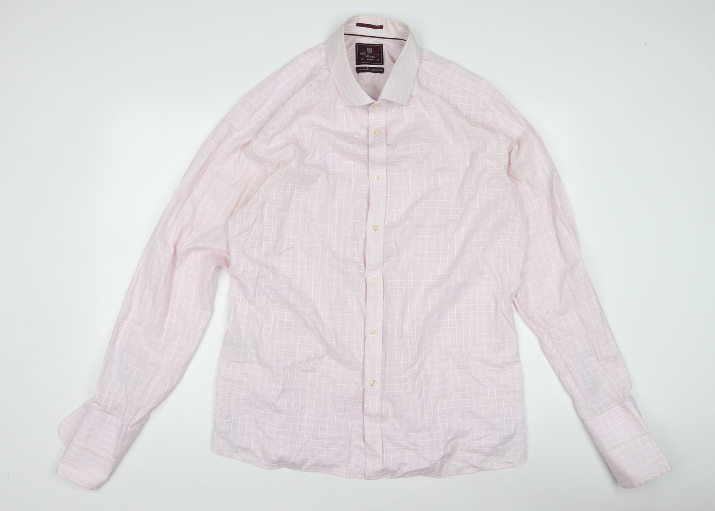 Marks and Spencer Men's Pink Check Dress Shirt 16