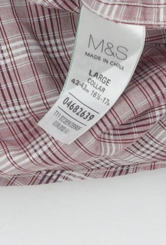 Marks and Spencer Men's Red Check Shirt L