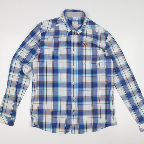 Lacoste Men's Blue Plaid Button-Up Shirt 40