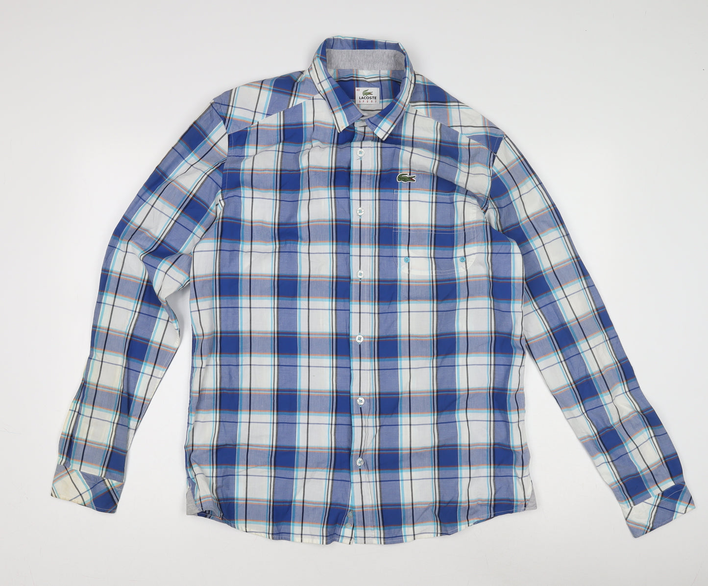 Lacoste Men's Blue Plaid Button-Up Shirt 40
