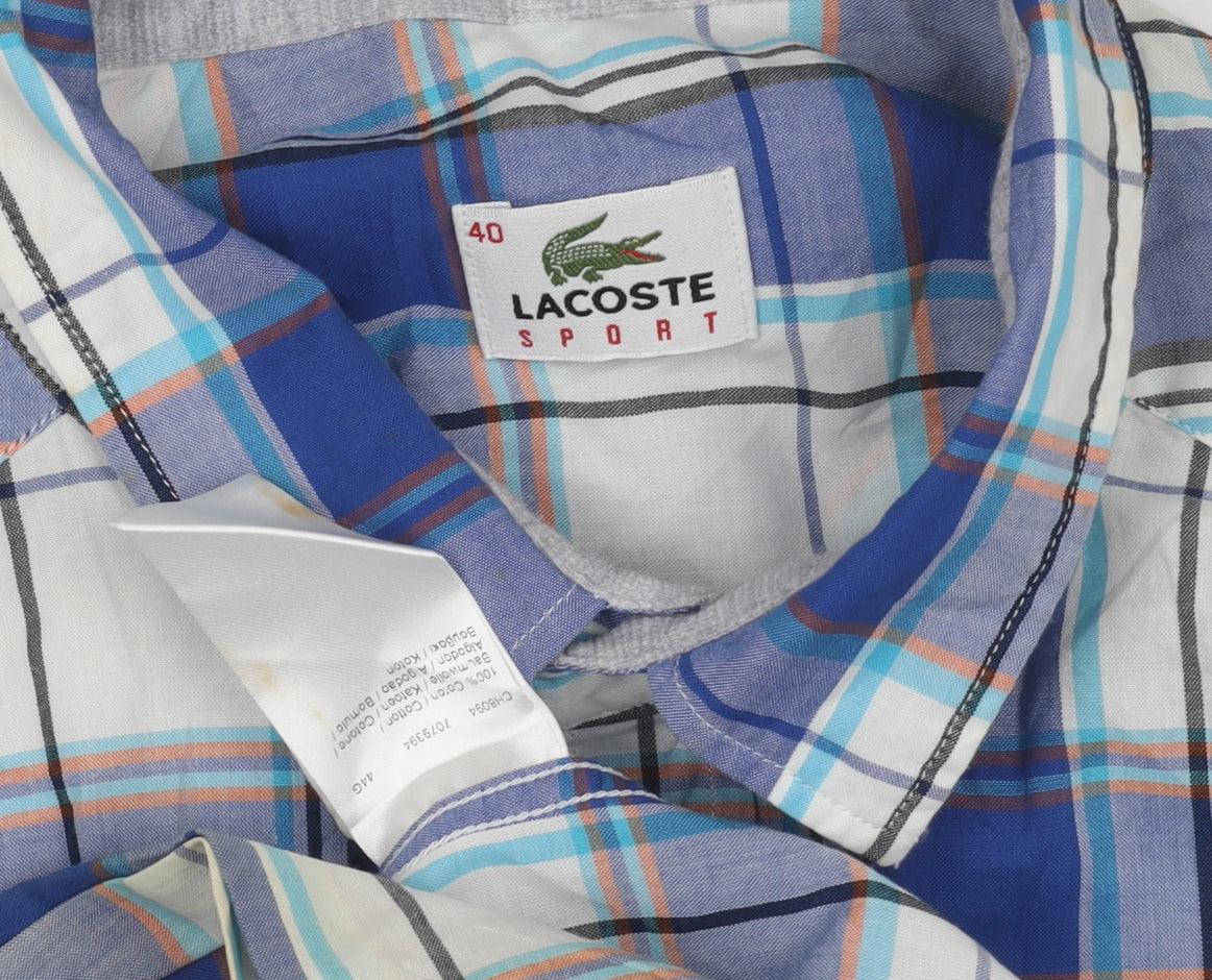 Lacoste Men's Blue Plaid Button-Up Shirt 40