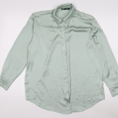 Zara Womens Green Button-Up Shirt Size 8