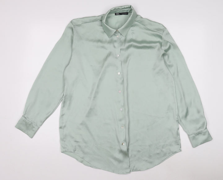 Zara Womens Green Button-Up Shirt Size 8