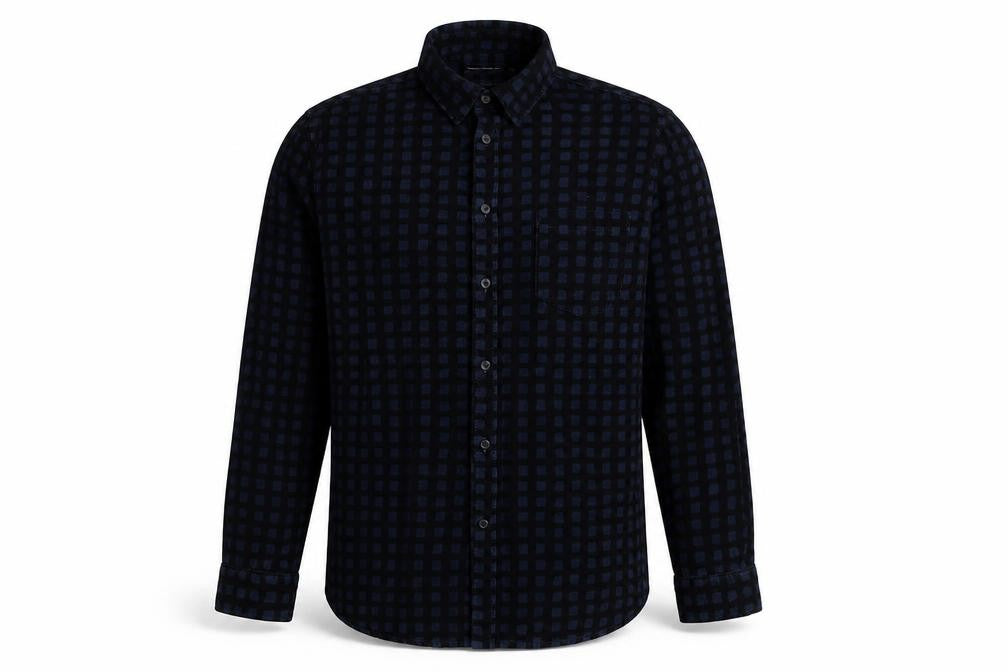 Front view of French Connection Men's Blue XL Corduroy Check Shirt