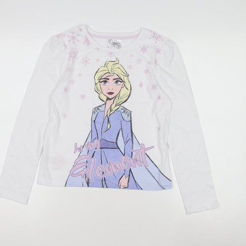 Disney Frozen Elsa Girls White T-Shirt 11-12 Years Long Sleeve