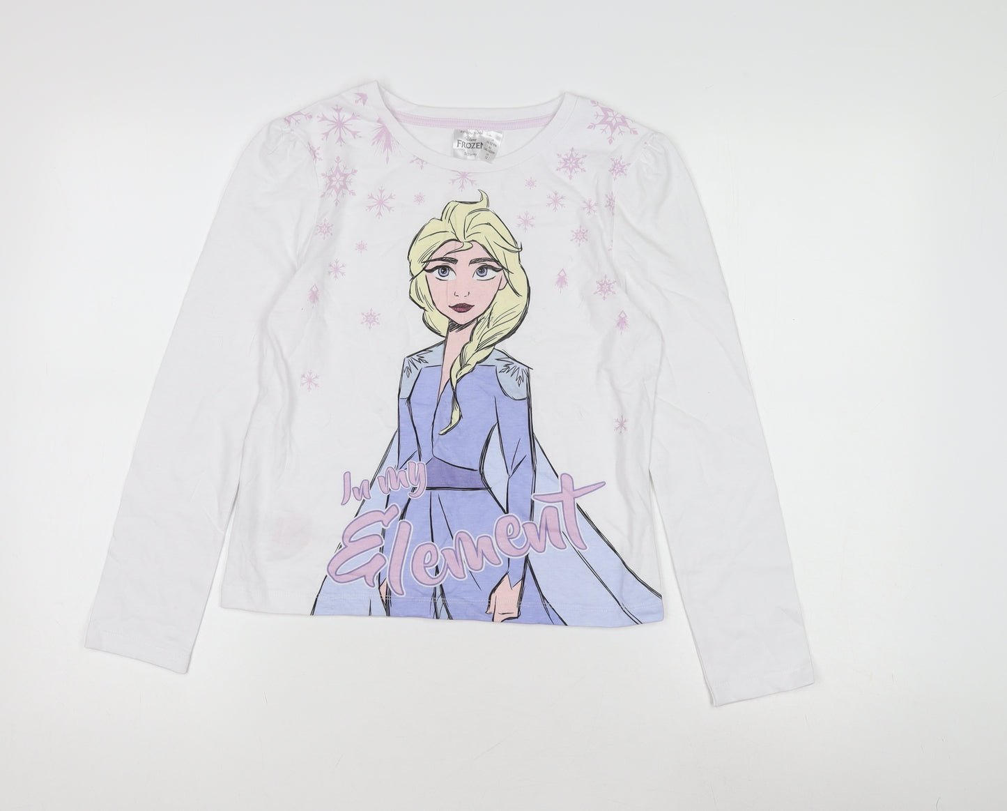 Disney Frozen Elsa Girls White T-Shirt 11-12 Years Long Sleeve