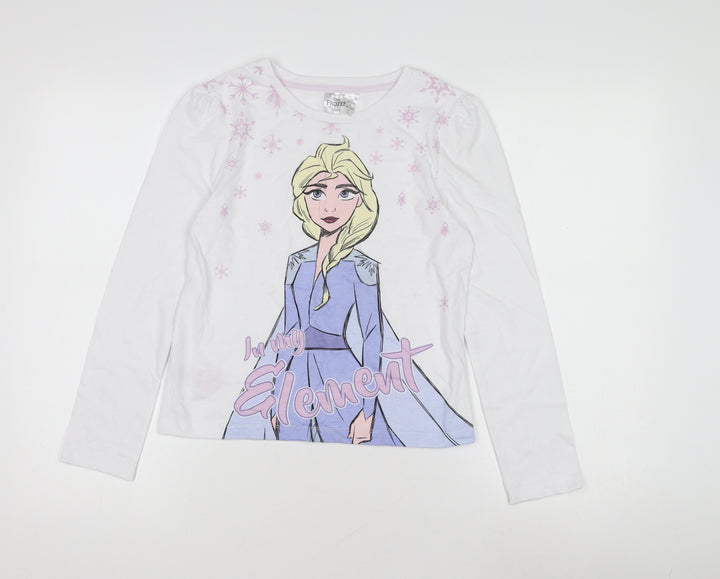 Disney Frozen Elsa Girls White T-Shirt 11-12 Years Long Sleeve