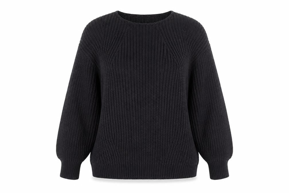 Front view of Wrap Women's Black jumper, size 18, Relaxed Fit