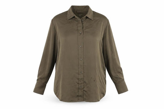 Front view of H&M Women’s Brown Button-Up Shirt, size UK 12