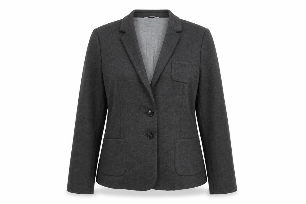 Front view of ESPRIT Women's Grey Blazer, size 14, Two-Button