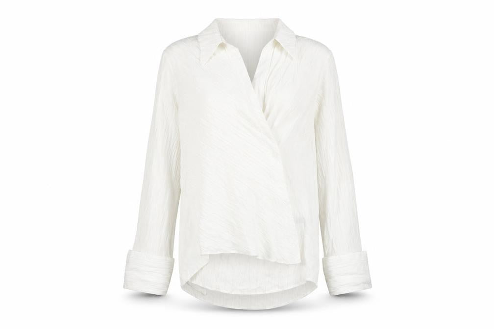 Front view of Topshop Women's White Long Sleeve Shirt, size 8