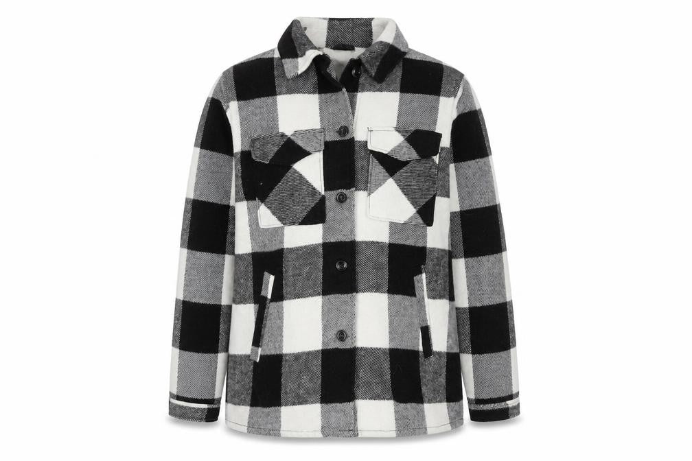 Front view of H&M Women's Black White Check Jacket, size S