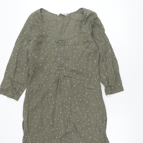 White Stuff Women's Green Polka Dot Linen Dress Size 8