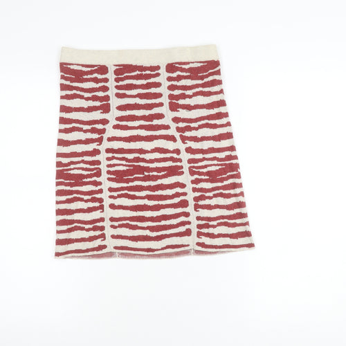 Whistles Women's Red Ivory Cotton Knee Length Skirt 14