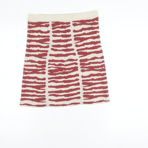 Whistles Women's Red Ivory Cotton Knee Length Skirt 14