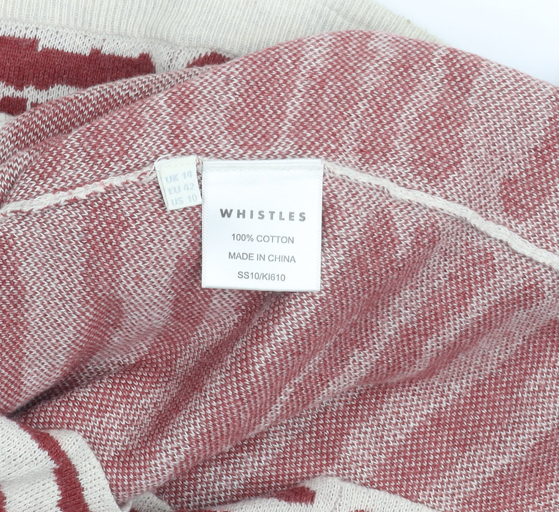 Whistles Women's Red Ivory Cotton Knee Length Skirt 14