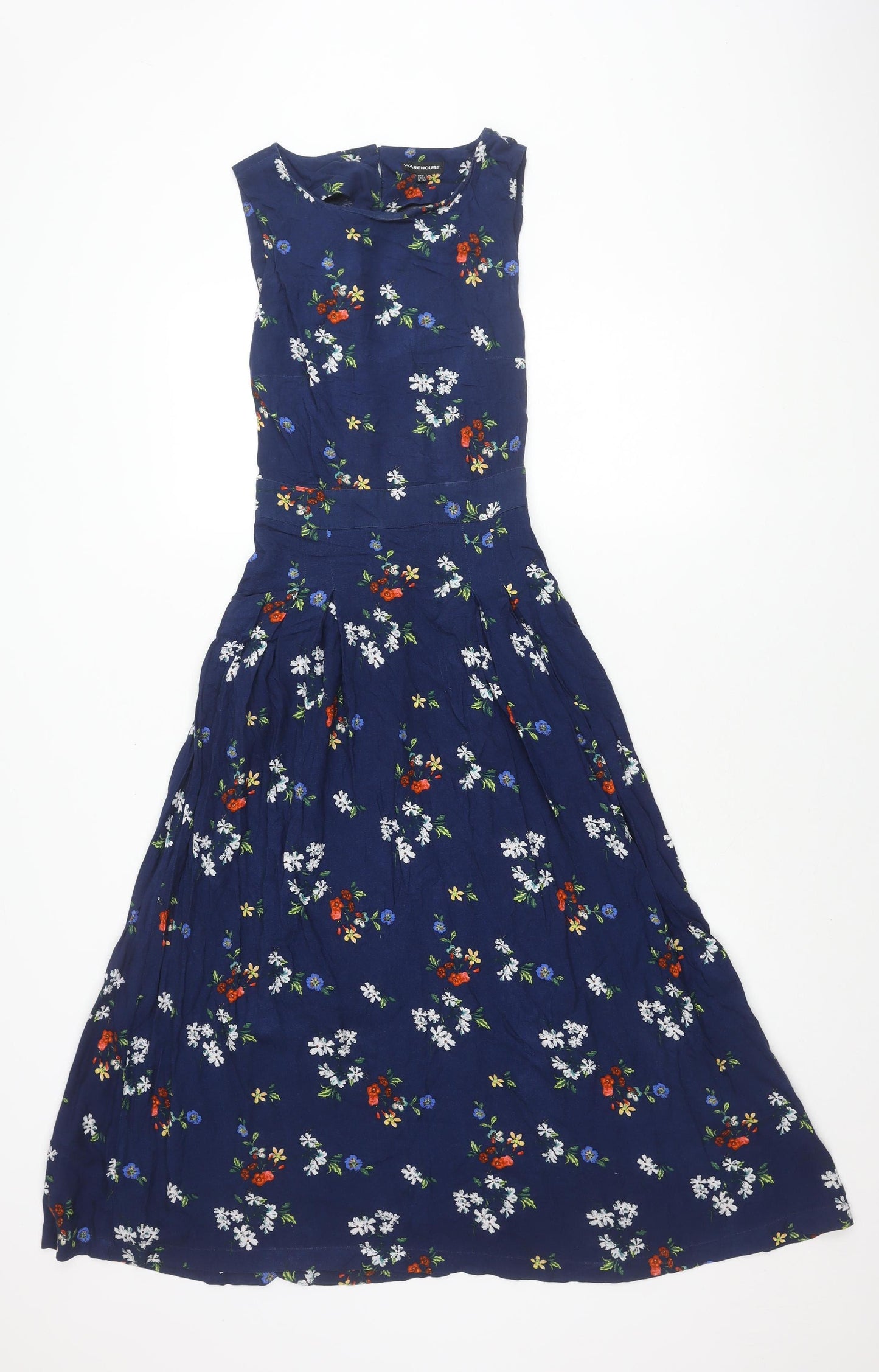 Warehouse Women's Blue Floral Sleeveless Dress, Size 6