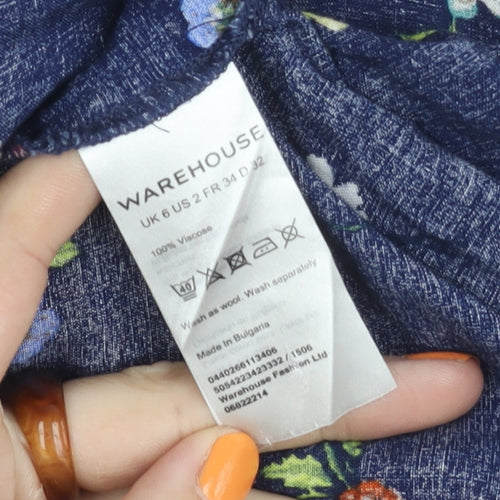 Warehouse Women's Blue Floral Sleeveless Dress, Size 6