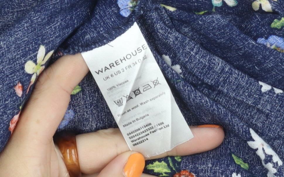 Warehouse Women's Blue Floral Sleeveless Dress, Size 6