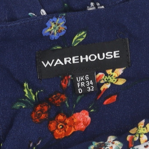 Warehouse Women's Blue Floral Sleeveless Dress, Size 6