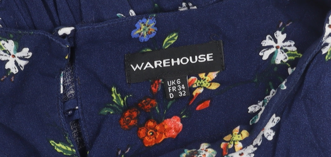 Warehouse Women's Blue Floral Sleeveless Dress, Size 6