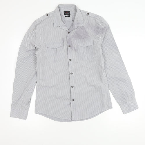 River Island Men's Grey Striped Button-Up Shirt S