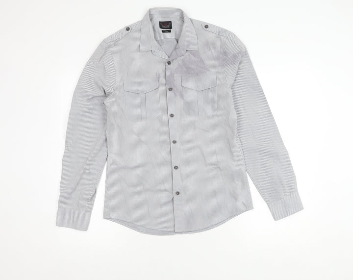 River Island Men's Grey Striped Button-Up Shirt S