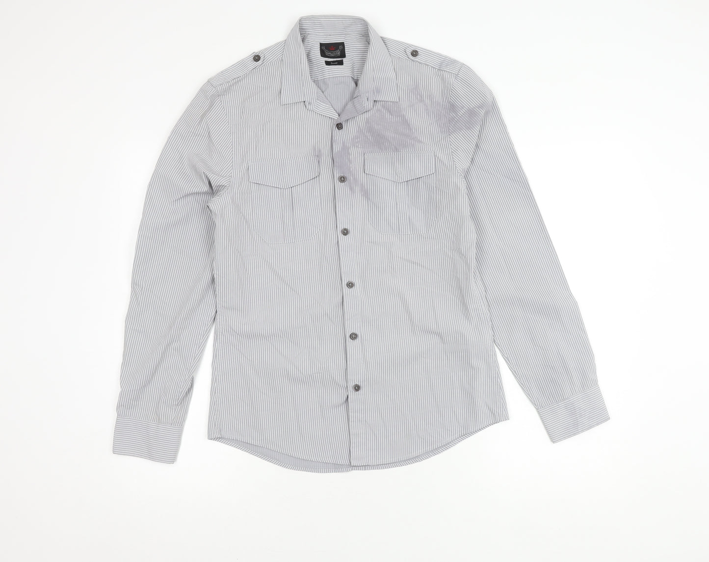 River Island Men's Grey Striped Button-Up Shirt S