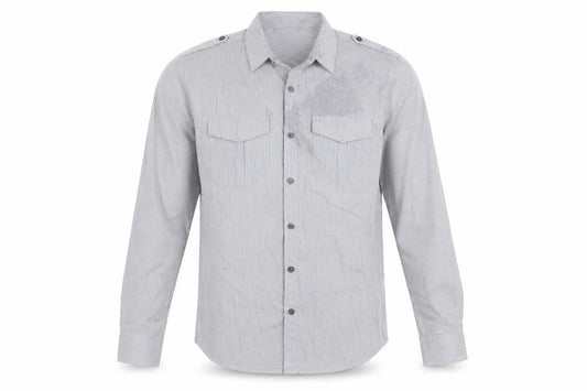 Front view of River Island Men's Grey Striped Button-Up Shirt S